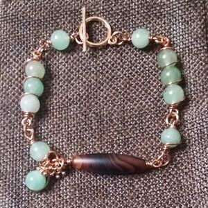 Green Aventurine + Brown Agate + Copper Wire Wrapped Beads! Prosperity + Wealth!